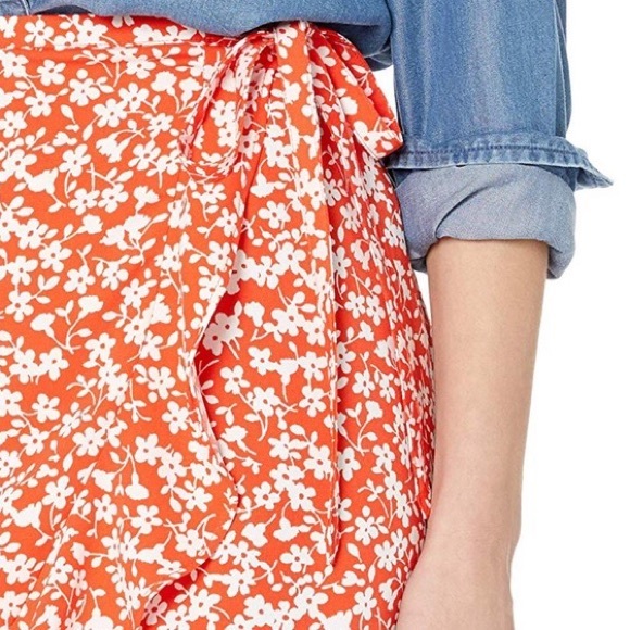 J. Crew floral tie wrap ruffle skirt. Orange with white floral print. Size small - Picture 2 of 15
